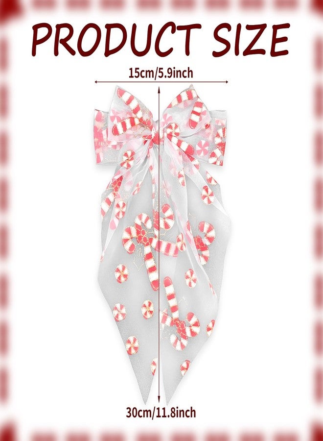 Doneace Christmas Bow Hair Clips Candy Cane Hair Bow Clip Large Bows Alligator Clips Cute Christmas Hair Accessories for Women Girls Winter Xmas Festival Party Favors - Image 2